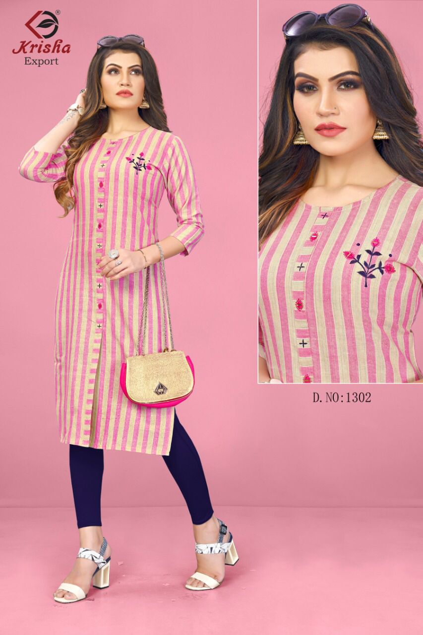 Krisha Cocktail Regular Wear Weaving Cotton Stripes Designer Kurti Collection